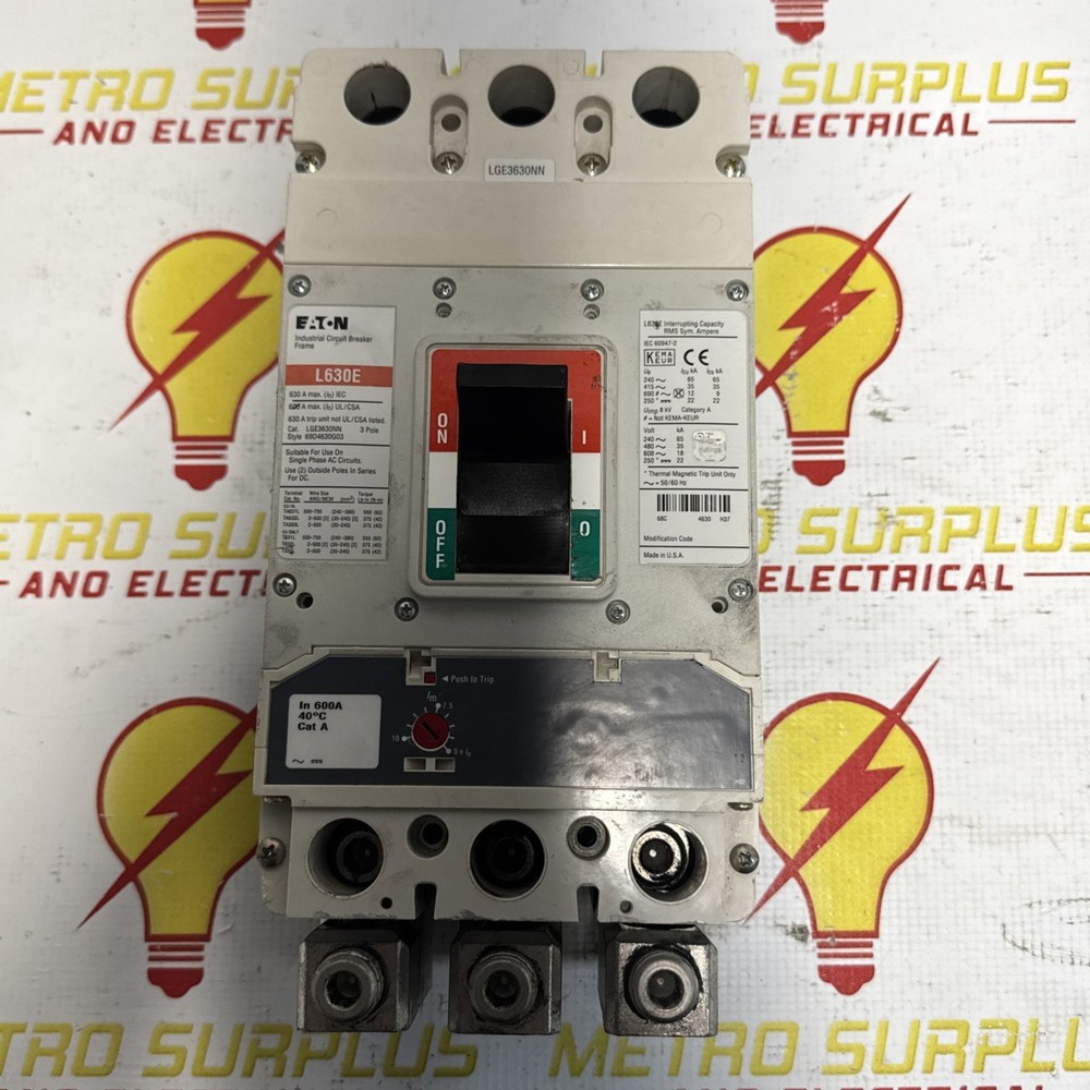 Eaton Lge3630Nn 630 Amp Circuit Breaker 3 Pole 600 Vac 400 Amp Trip