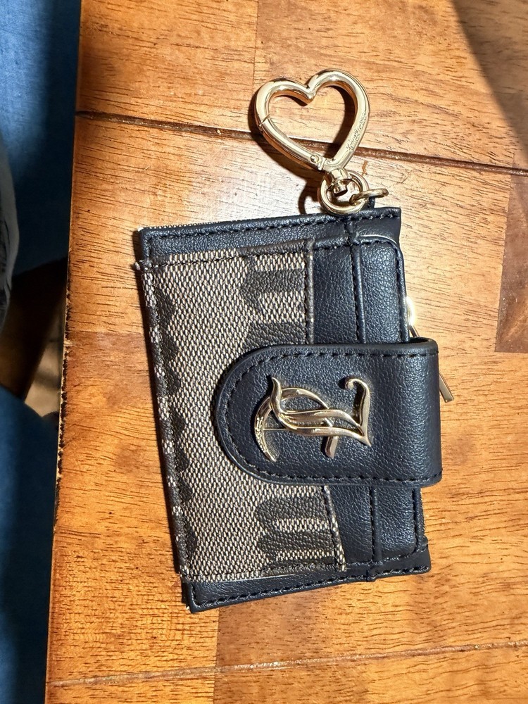 Juicy Couture Zip-Around Wallet Black Brown Heart Accent Logo Card Holder