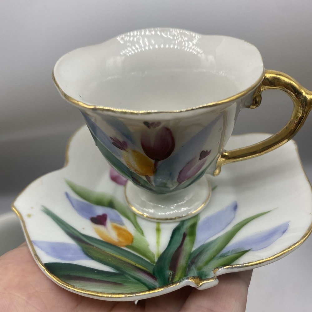 Unique Small Tea Cup Saucer Kuriki Japan Vintage