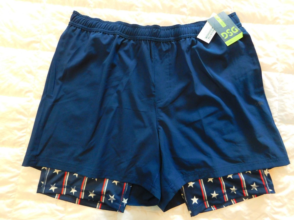 NWT DSG Men's Athletic Agility Shorts Size L Navy Americana Pinstripe