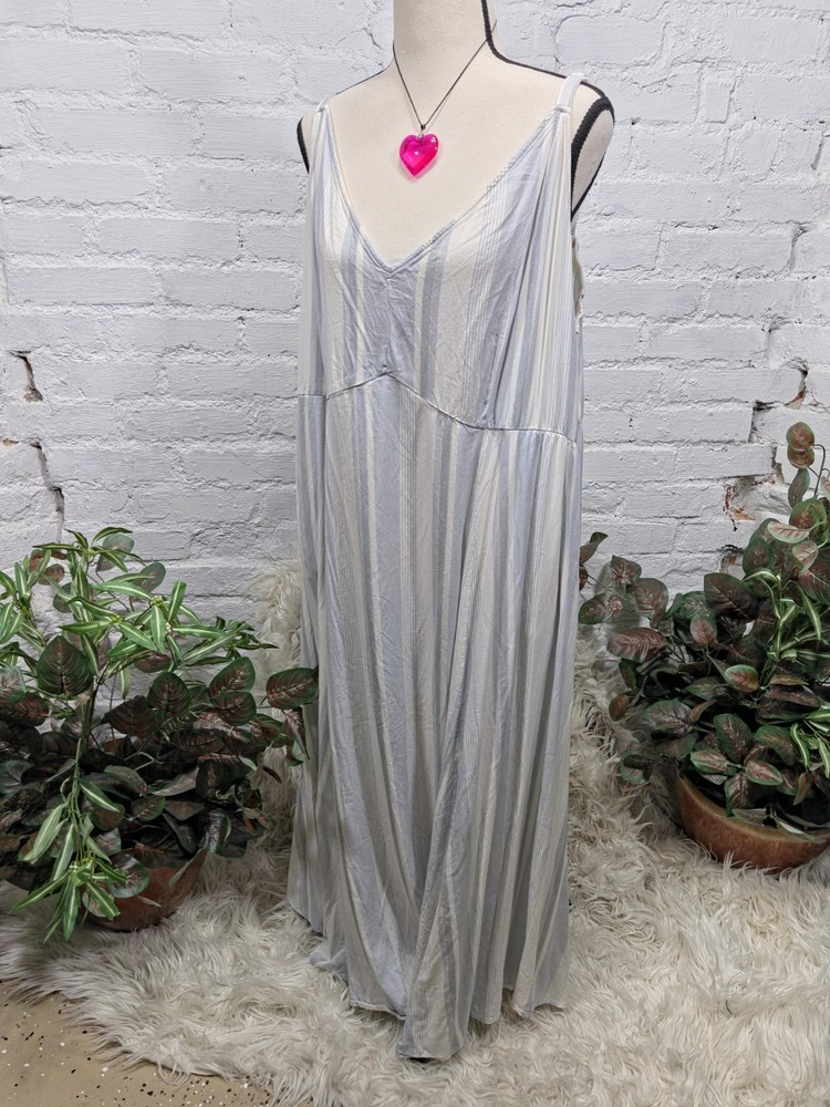 Torrid 3X Blue Striped Rayon Maxi Dress Sleeveless, Pre-owned Excellent
