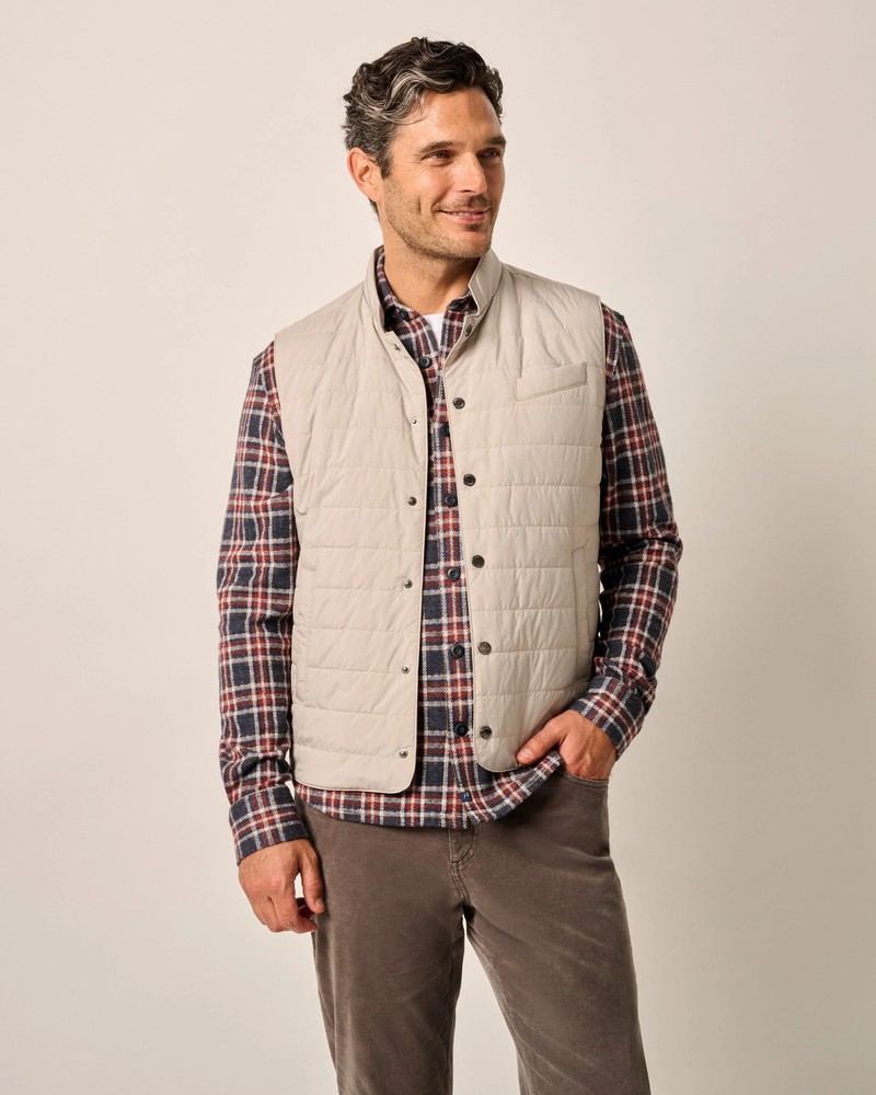 johnnie-O Apo Quilted Button Up Vest Tan Size XL