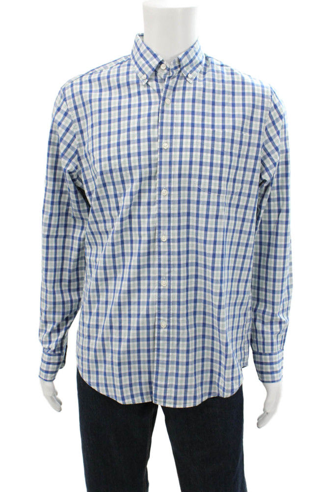 J Crew Mens Cotton Plaid Long Sleeve Collared Button Down Shirt Blue Size MFree Shipping in US $100+ Orders | $6.95 Orders Below