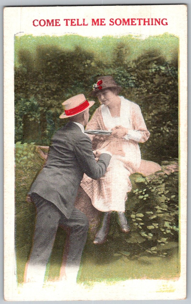 Antique Postcard Courtship Couple Scene 1910s