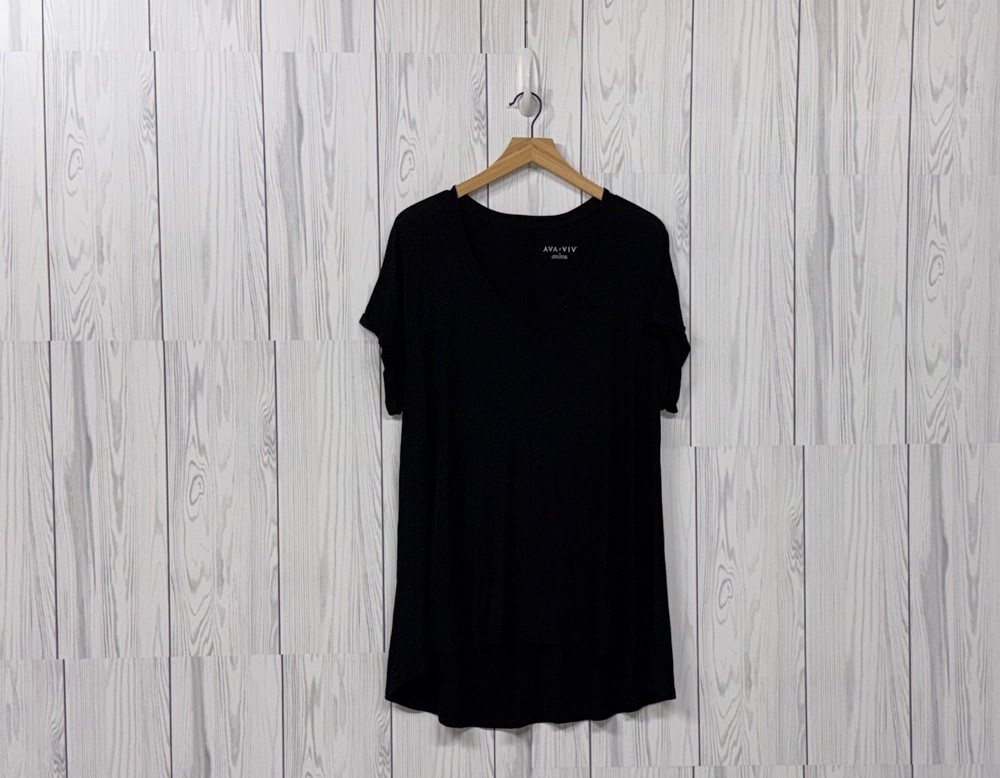 Ava & Viv top womens size 1x long sleeve tunic solid black pullover blouse basic