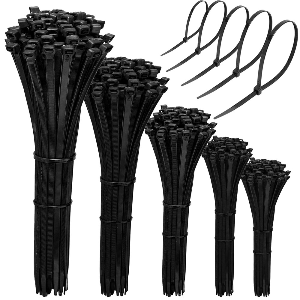 600 Cable Zip Ties Wire Multi-Purpose Nylon Assorted Sizes 4+6+8+10+12-Inch