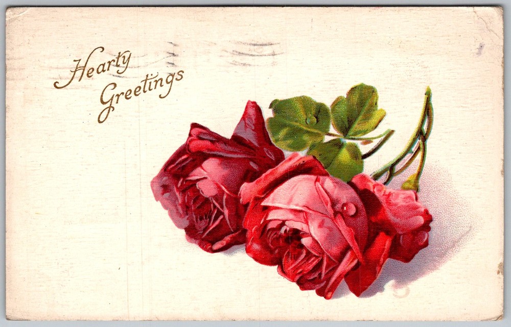 Antique Postcard Red Roses Birthday Greeting Goshen, 1910s