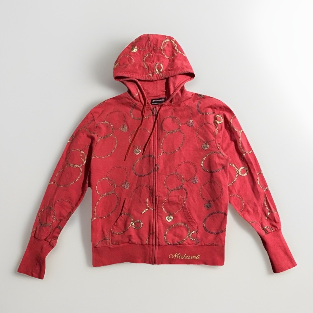 Y2K Hoodie Jacket Women L Red Full Zip 2Pac Hip Hop Rap Couture Vintage Makaveli