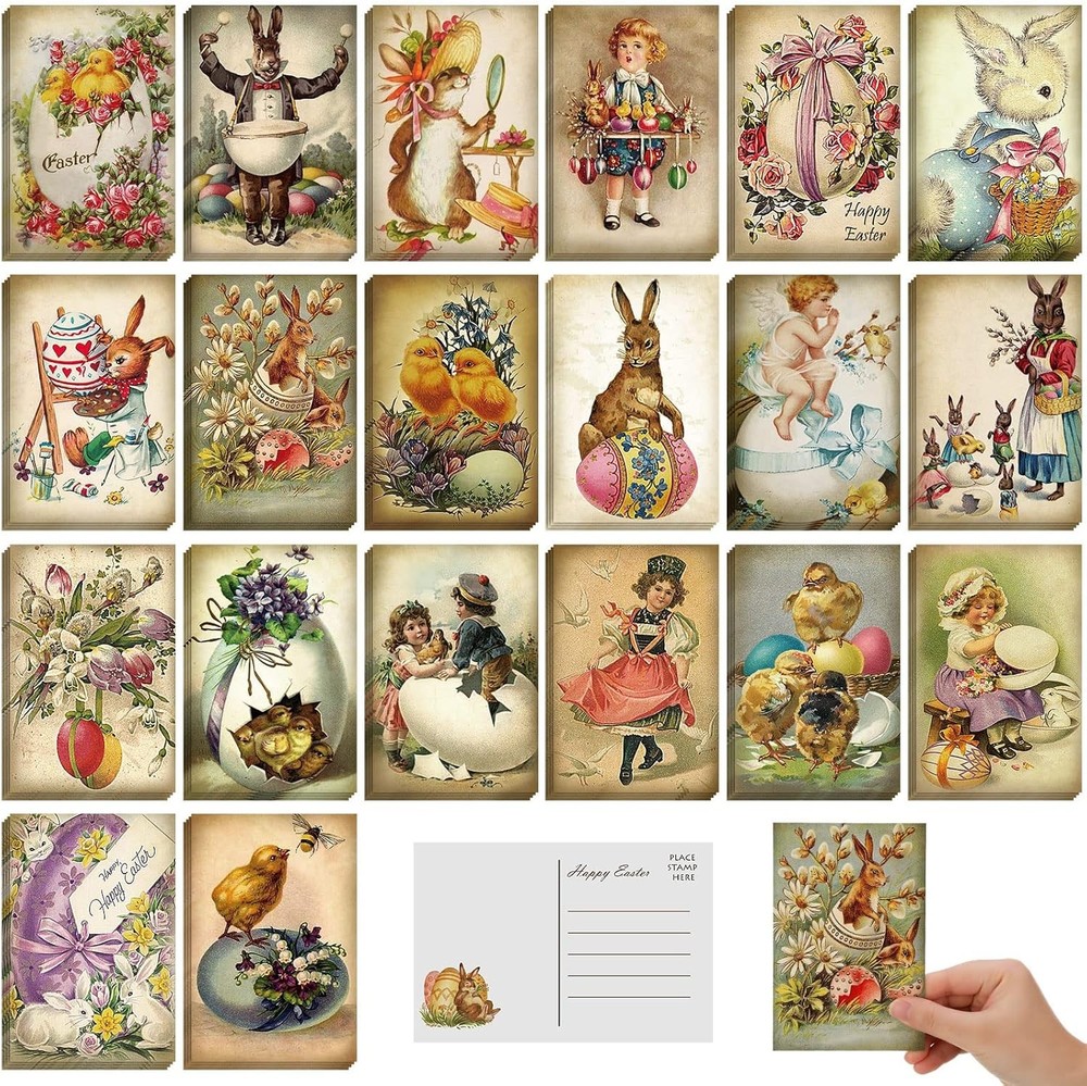 80 Pcs Vintage Easter Cards Bulk Retro Postcards 4 x 6'' Bunny Greeting Cards Ea