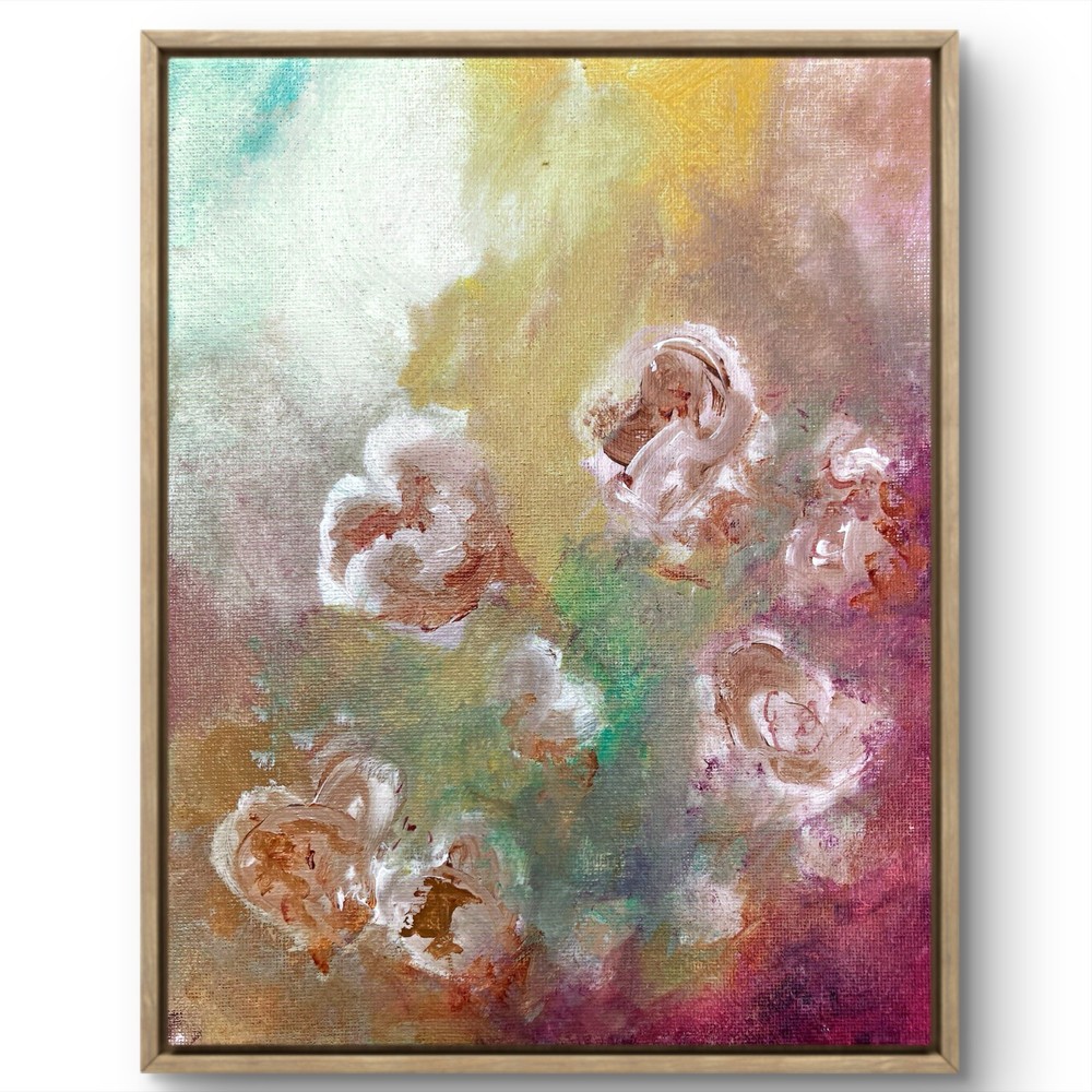 TITA PAINTZ Vintage White Roses Flowers Sand Hand Painted Wall Art 8x10 Canvas