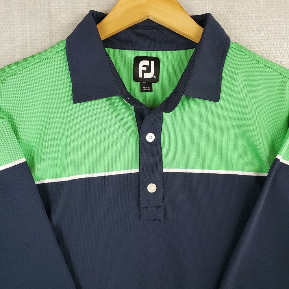FOOTJOY Size XL Green/Blue Colorblock Mens Golf Polo Shirt Performance Casual