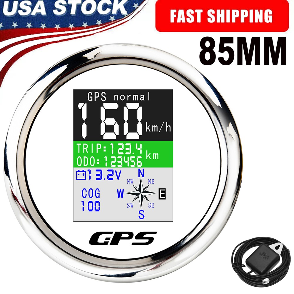 85mm Digital GPS Speedometer Odometer Voltmeter for Car Boat in MPH Kmh Knots US