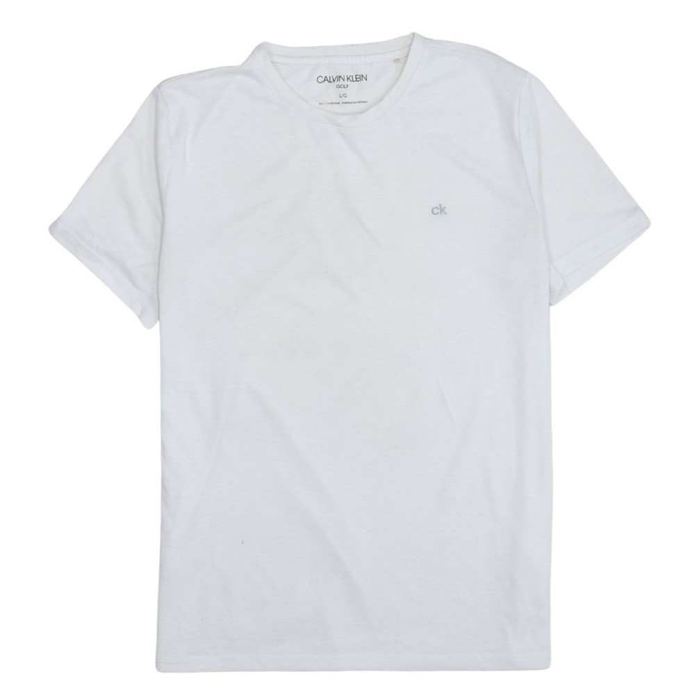 Calvin Klein Womens T Shirt White Embroidered ck Logo Lightweight Soft Jersey L