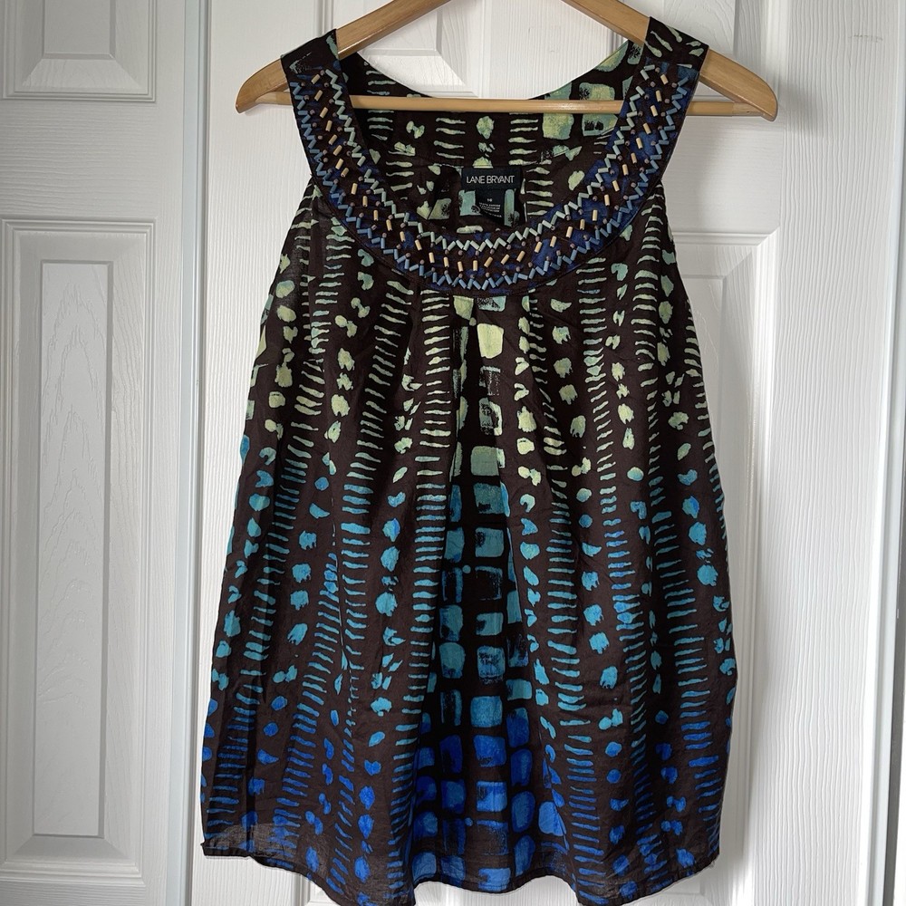 Lane Bryant Women Sleeveless Patterned Top 100% Cotton Multicolor Size 16