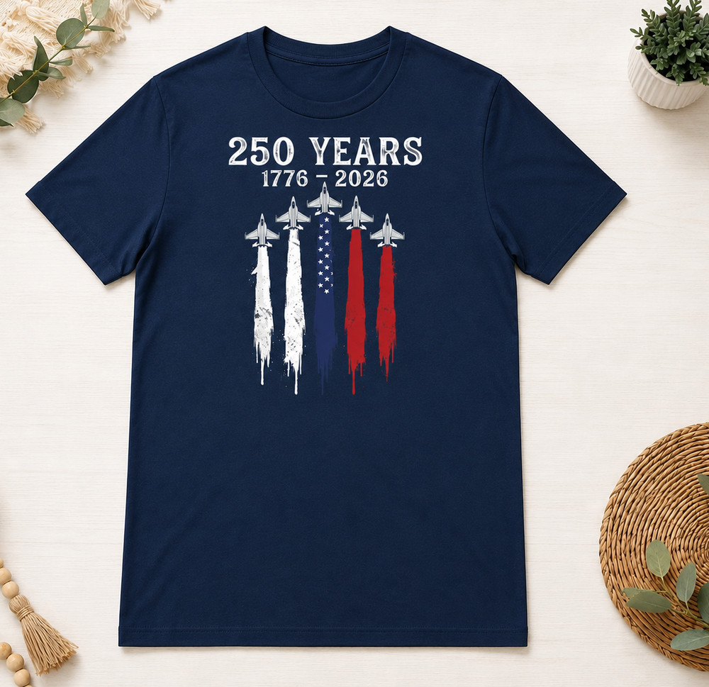 Usa 250 Years T-Shirt, 1776 2026 Tee, Patriotic Jet Fighter Shirt, Freedom Tee