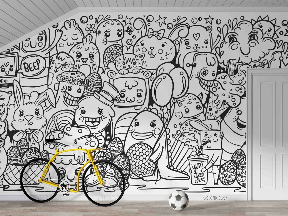 3D Abstract Doodle Animal Self-adhesive Removable Wallpaper Murals Wall 649