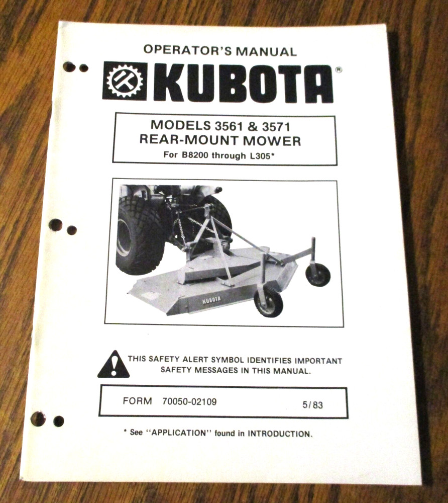 Kubota 3571 3561 Rear Mount Mower Operator Parts Manual Fits B8200-L305 Tractors