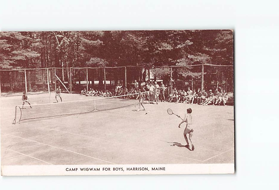 Postcard Tennis Camp Wigwam for Boys Harrison Maine USA North America