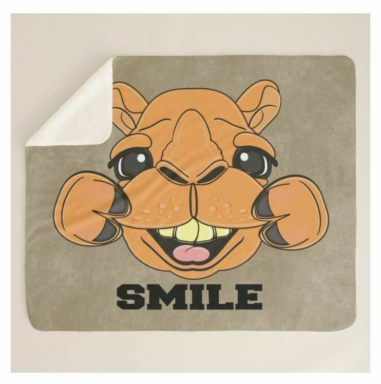 Camel Face Cute Cartoon Smile Brown Sherpa Fleece Throw Blanket