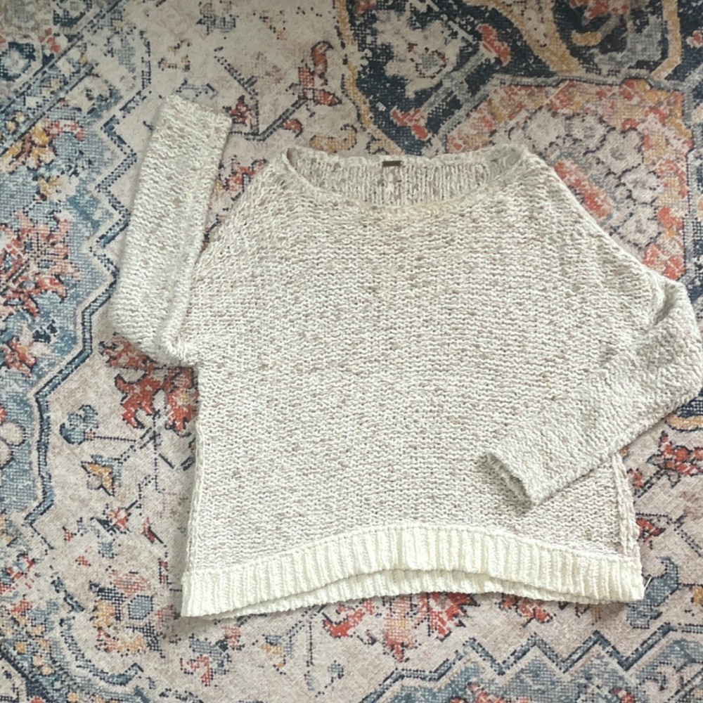 Free People Women's Beige Knit Pullover Sweater Crew Neck Side Zipper XS