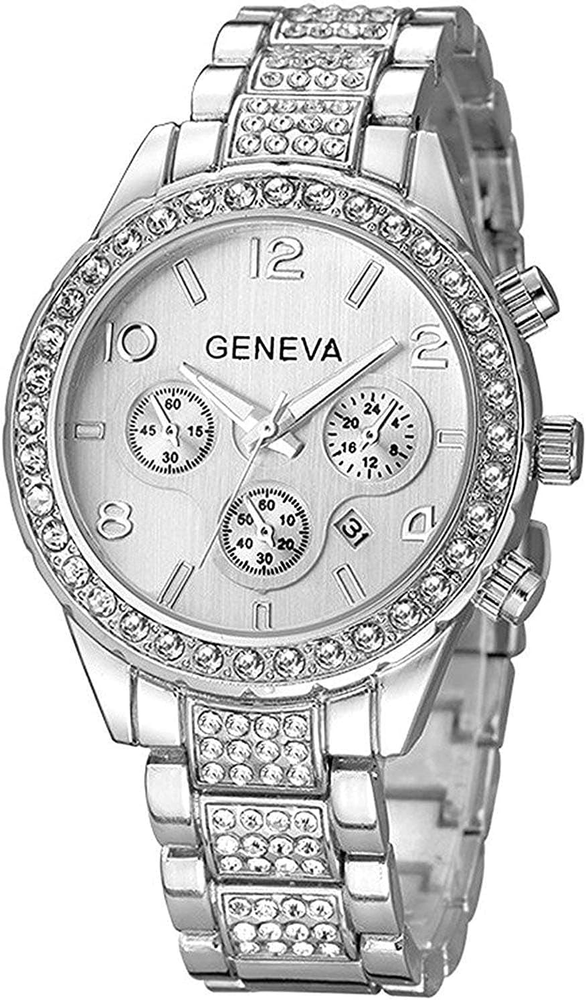 Luxury Unisex Crystal Diamond Watch Quartz Digital Calendar Rose Gold Silver