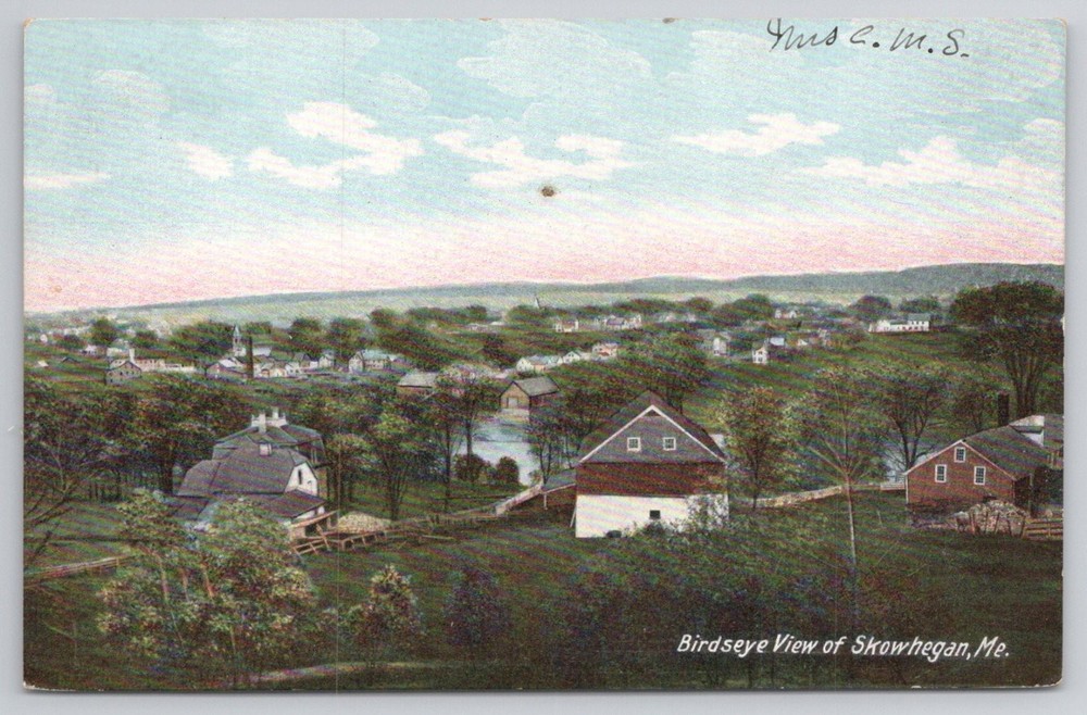 Skowhegan Maine ME Birdseye View Hugh C. Leighton Co. Postcard c.1910