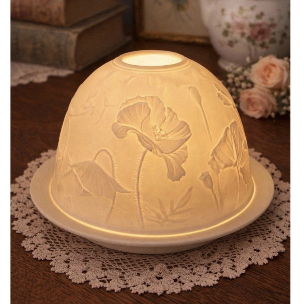 Porcelain Lithophan Wild poppies fairy lamp