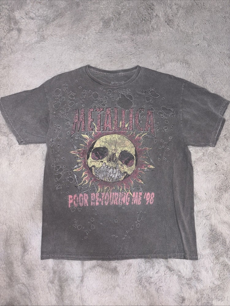 Metallica T Shirt Mens Small Medium Gray Distressed Grunge Poor Re Touring Me 98