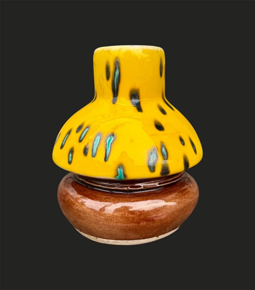 Mid-Century Modern Studio Pottery Yellow Brown Turquoise Drip Glaze Vase
