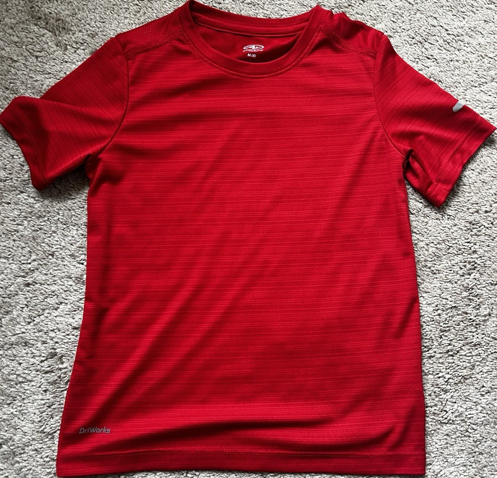 Athletic Works Boys DriWorks Red Short Sleeve Crew Neck T-Shirt Size M (8)