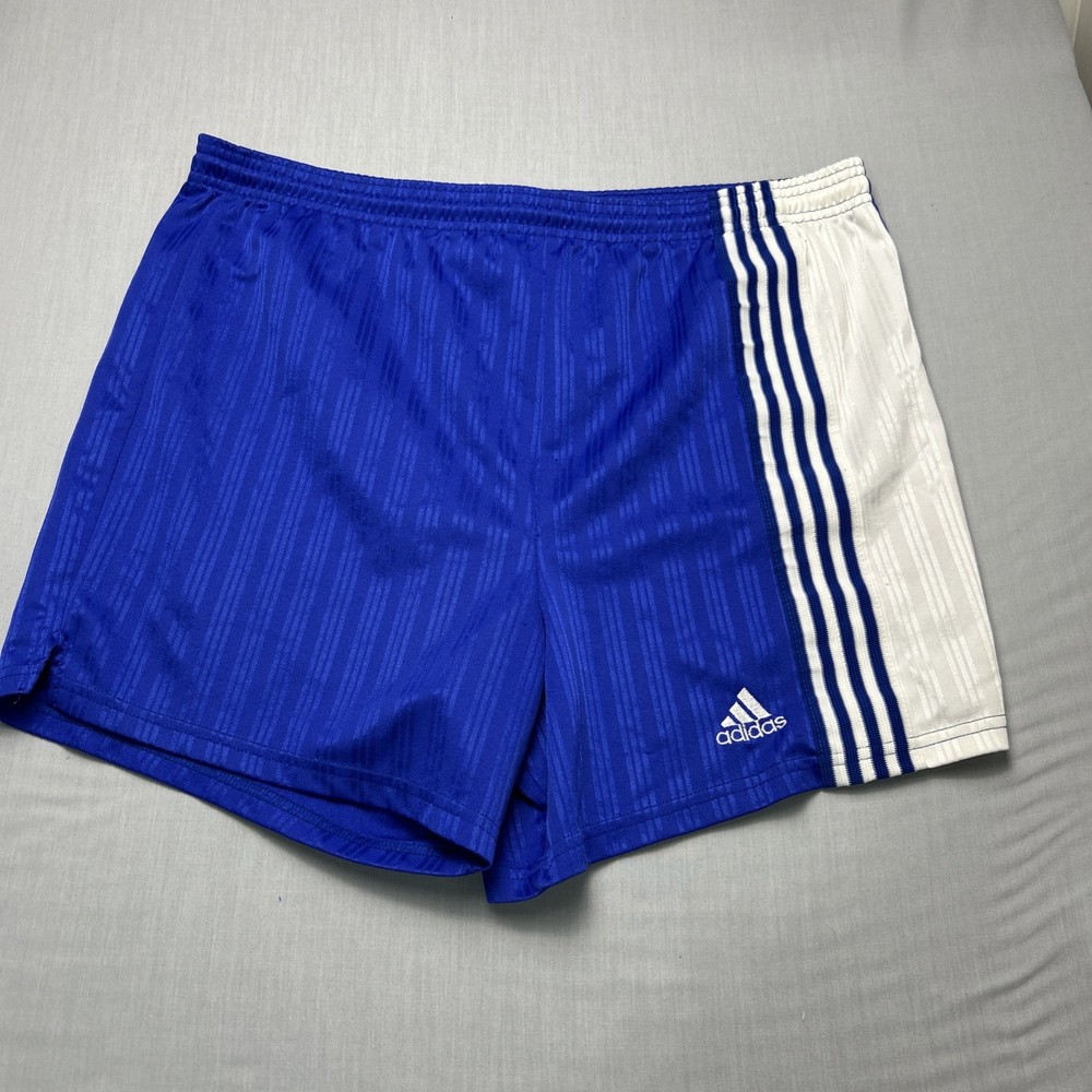 adidas Men's Athletic Mesh soccer Shorts Blue White Striped Size M