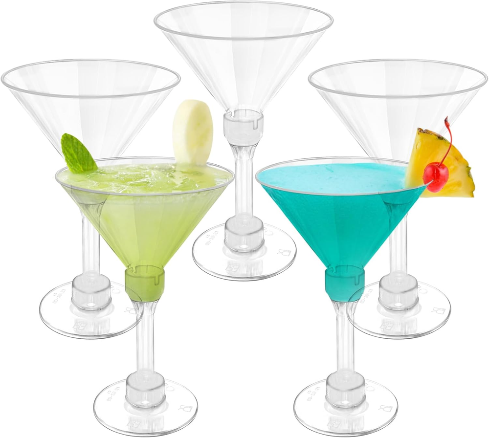 50-Pack 5oz Plastic Martini Glasses - Disposable Cocktail Cups for Parties