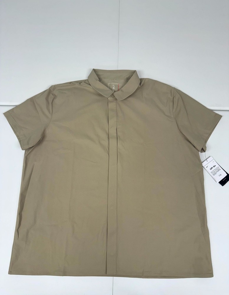 Nike Dri Fit 24.7 Perfect Stretch SS Shirt Snap Button Mens 2XL Beige HQ6958-253