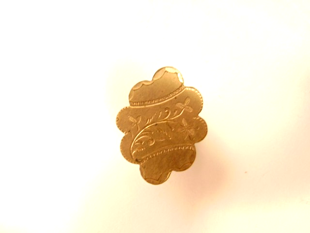 Victorian style gold color dress button-hole pin with floral etched design