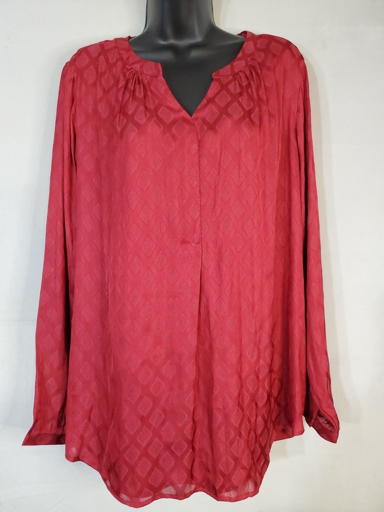 Cj Banks Blouse Women's Size 1X Long Sleeve Pullover Lined Sheer V-Neck
