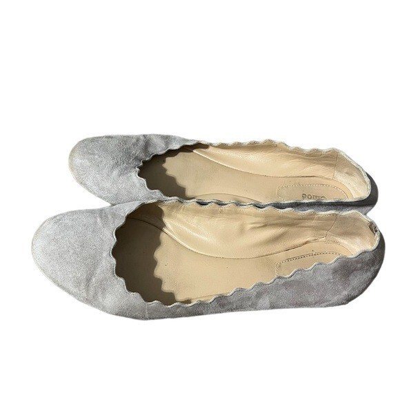 Chloé Grey Rounded Toe Ballet Flats Grey Suede Upper Leather Lined Size 6 / 6.5