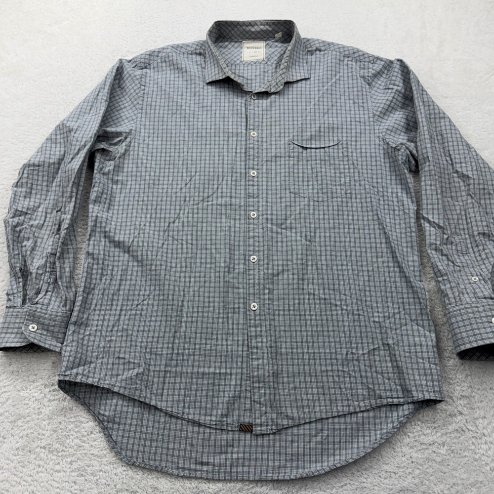 Billy Reid Standard Cut Men's XL Plaid Long Sleeve Button Down Shirt Gray Blue