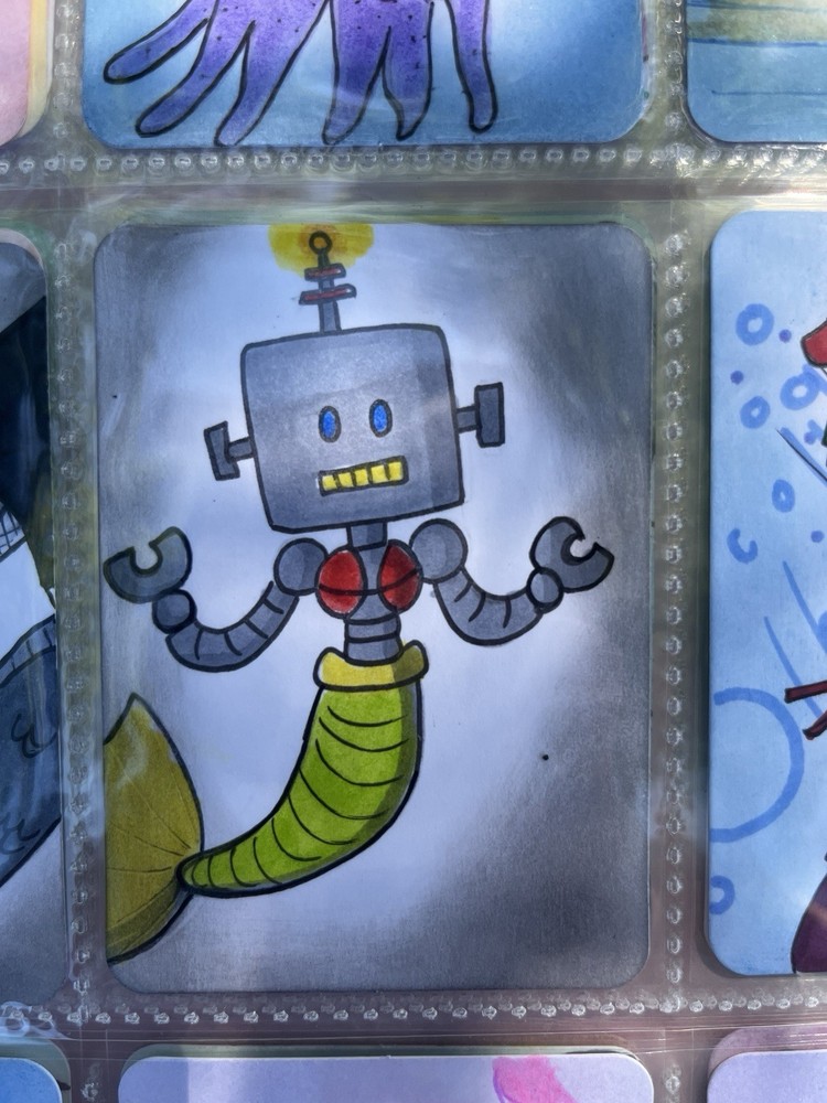 ACEO Robot Mermaid Art Card. Mermay Challenge Sharpie Art In Sleeve