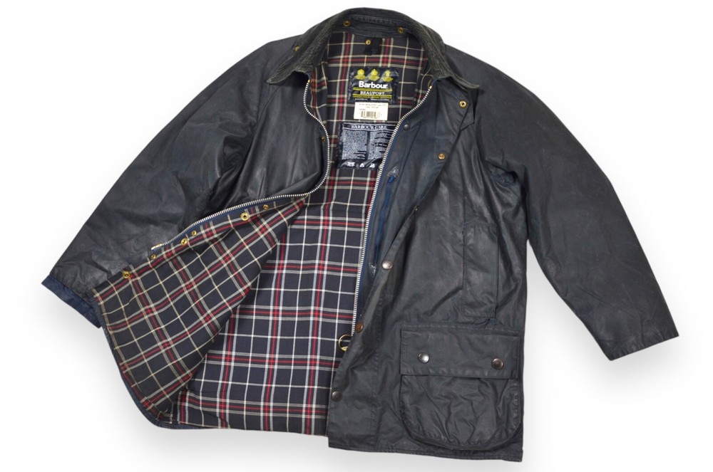 Men's Barbour Beaufort Jacket Vintage A155 Wax Navy Blue England C42/107cm