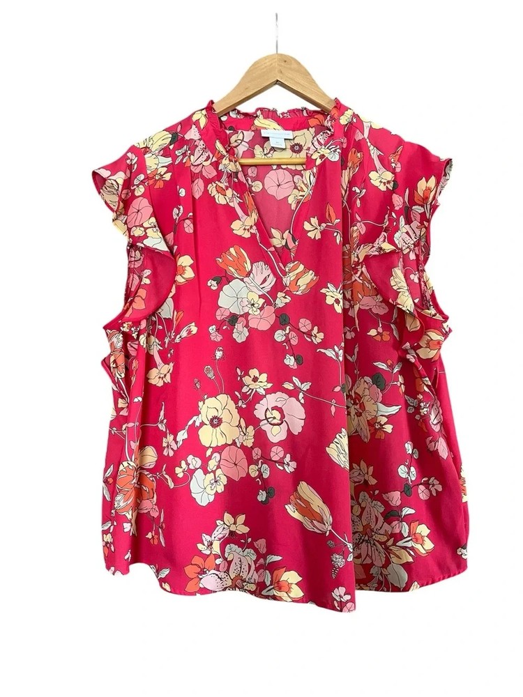 Liz Claiborne  Career Women's PINK Floral Sleeveless Blouse, Size  XLarge