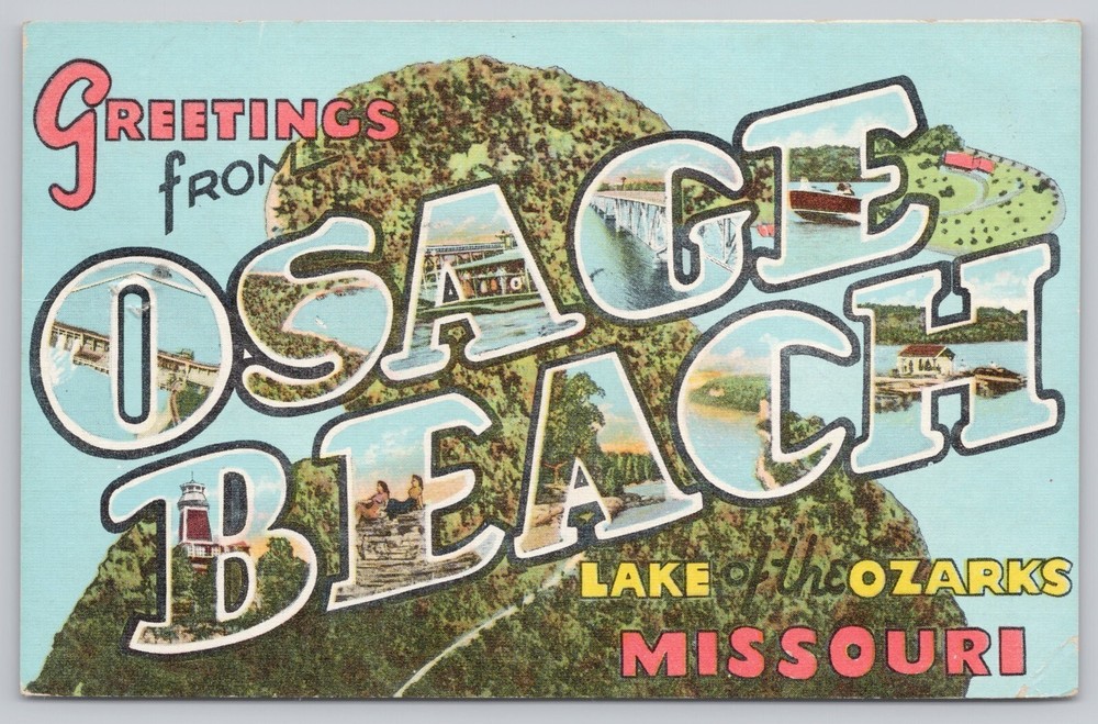 Osage Beach Missouri, Large Letter Greetings Lake of the Ozarks Vintage Postcard