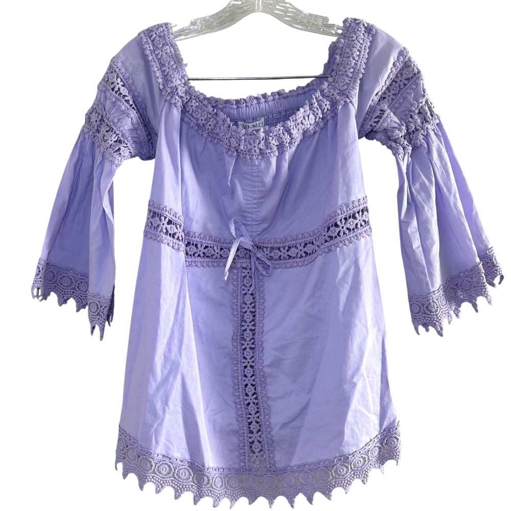 Venus Women's Lavender Crochet Lace Off Shoulder blouse princess fairy boho