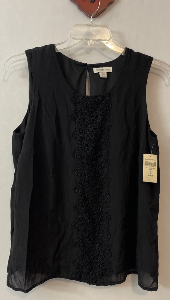 Coldwater Creek Womens XL 16 Black Lined Sleeveless Lacy Blouse NWT! A4936