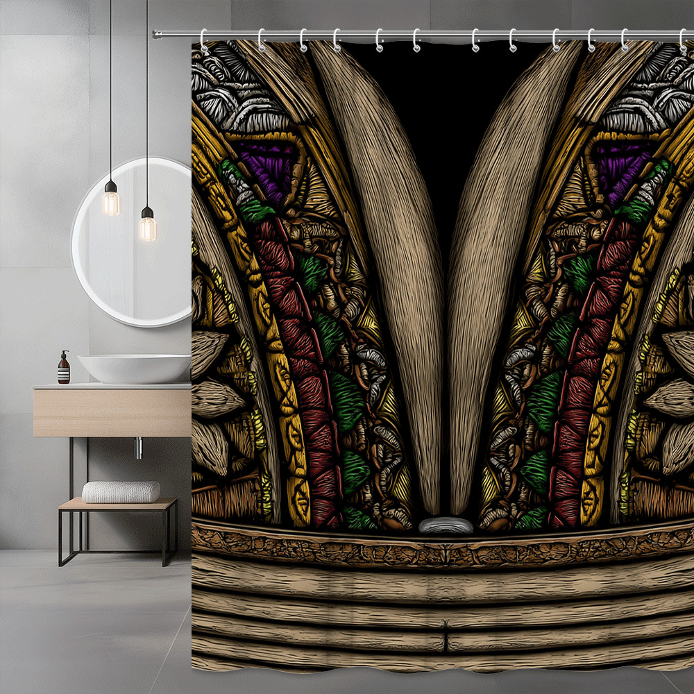 Boho Tribal Graphic Shower Curtain Black Multicolor