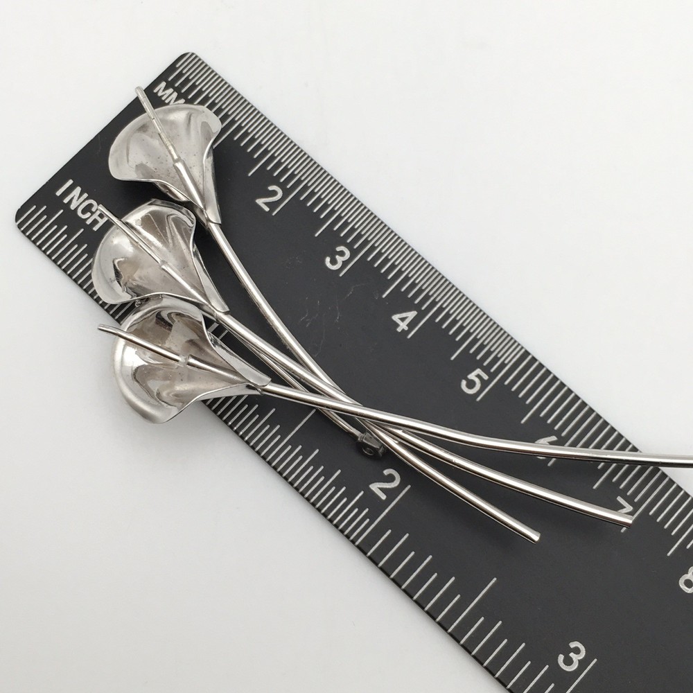 Vintage Sterling Silver BEAU Triple Calla Lily Pin Brooch Marked Ster 4.7g #62