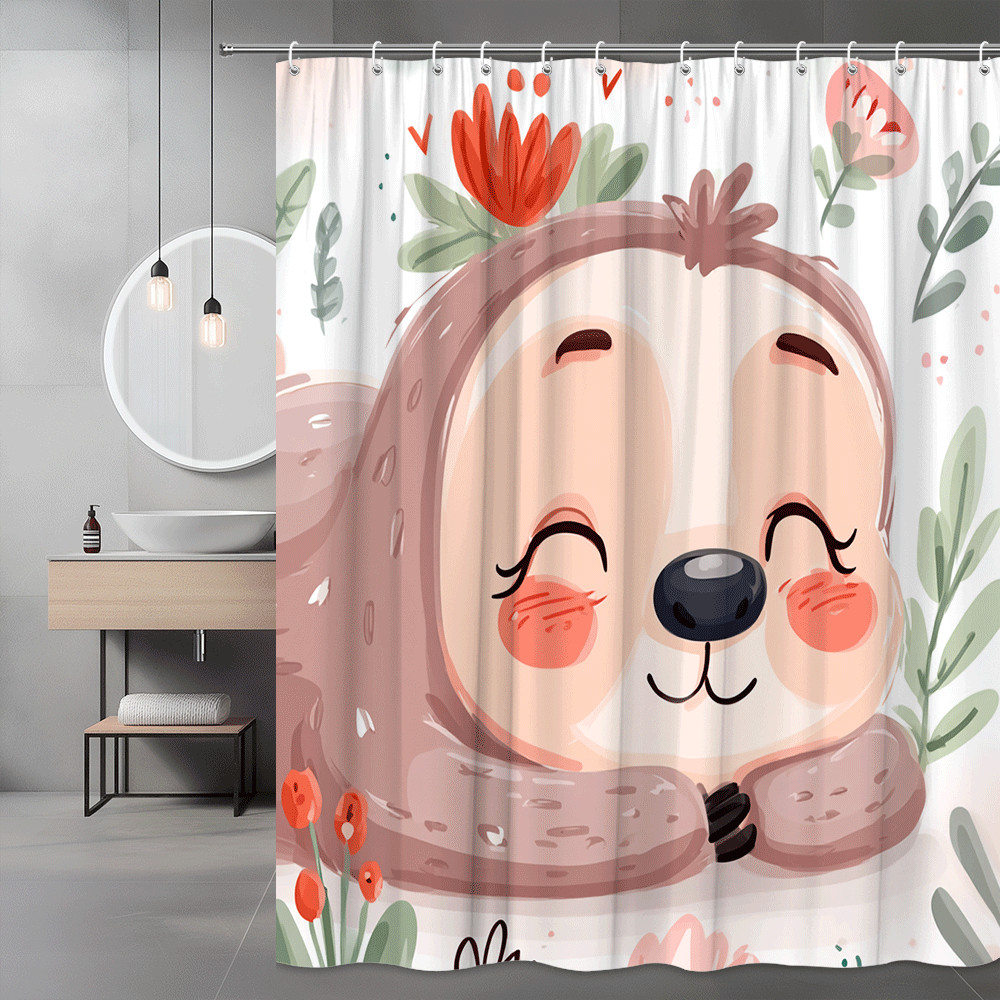 Cute Sloth Shower Curtain Floral Animal Print