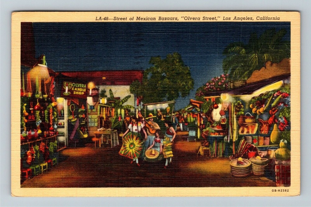Los Angeles CA-California, Olvera Street Mexican Bazaar Vintage Postcard