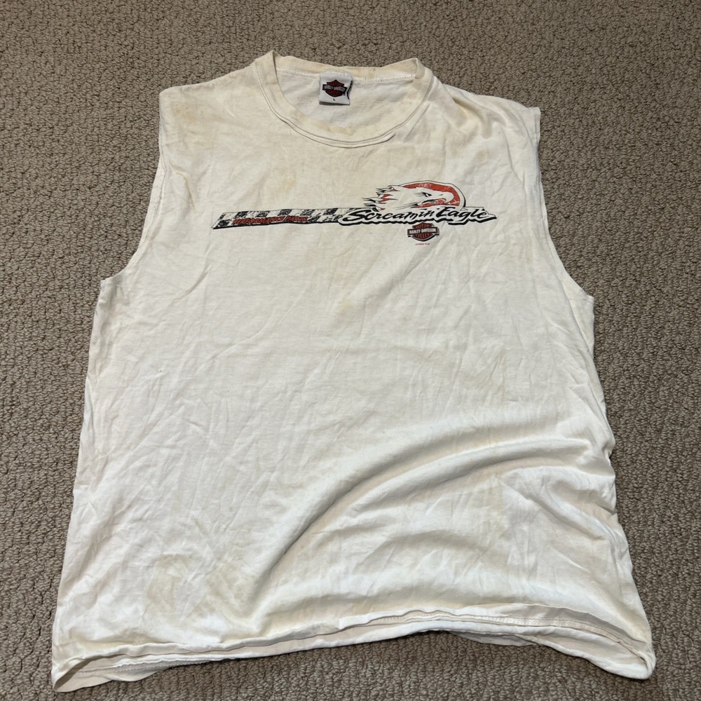 White Vintage Harley-Davidson Tank Top From Pat Rogers Speedway Motorcycle