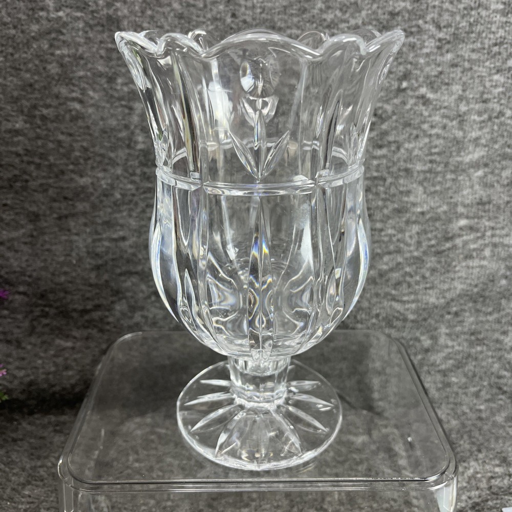 Tulip Garden Block Crystal Hurricane Footed Pedestal Candle Holder Vase 7