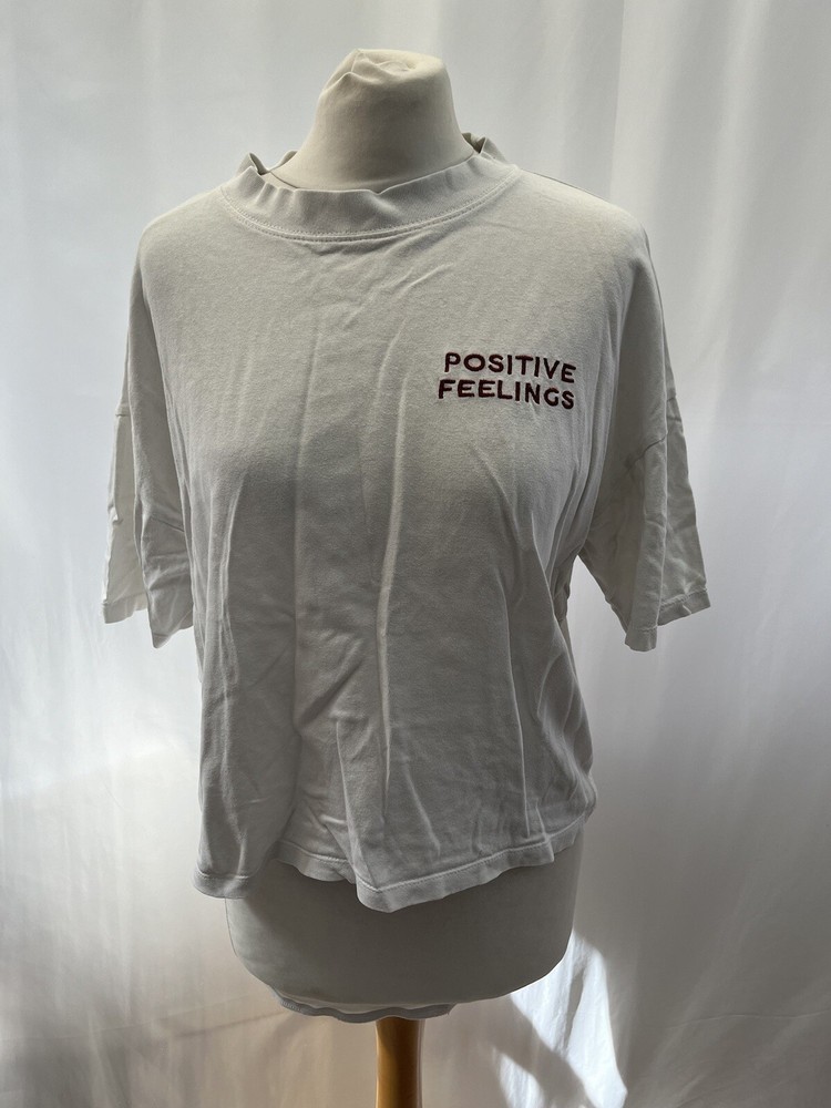 Pull&bear Women's Cropped Cotton T-shirt White Size L